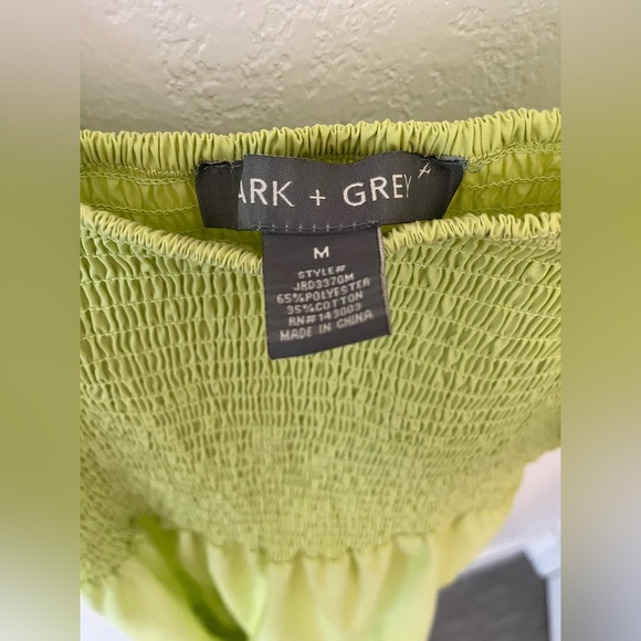 Lark + Grey Green Puff Sleeve Shirred Dress Midi - Picture 2 of 7